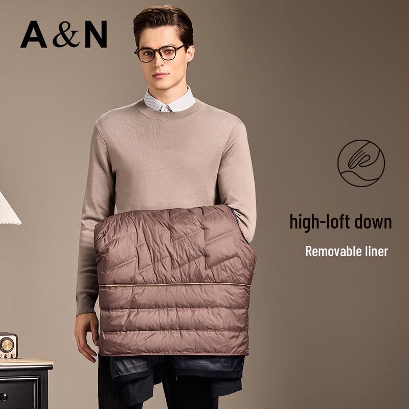 Men's Cashmere Blend Detachable Goose Down Liner Wool Coat