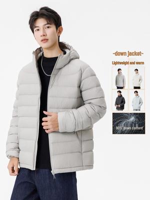 Men's 2025 High-End Lightweight Down Jacket - 90% White Duck Down, Short Hooded Winter Outerwear.