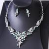 DIEZI 6 Colors Luxury Opal Crystal Necklace Earrings Wedding Jewelry Sets For Women Girls Bridal Flower Rhinestone Jewelry