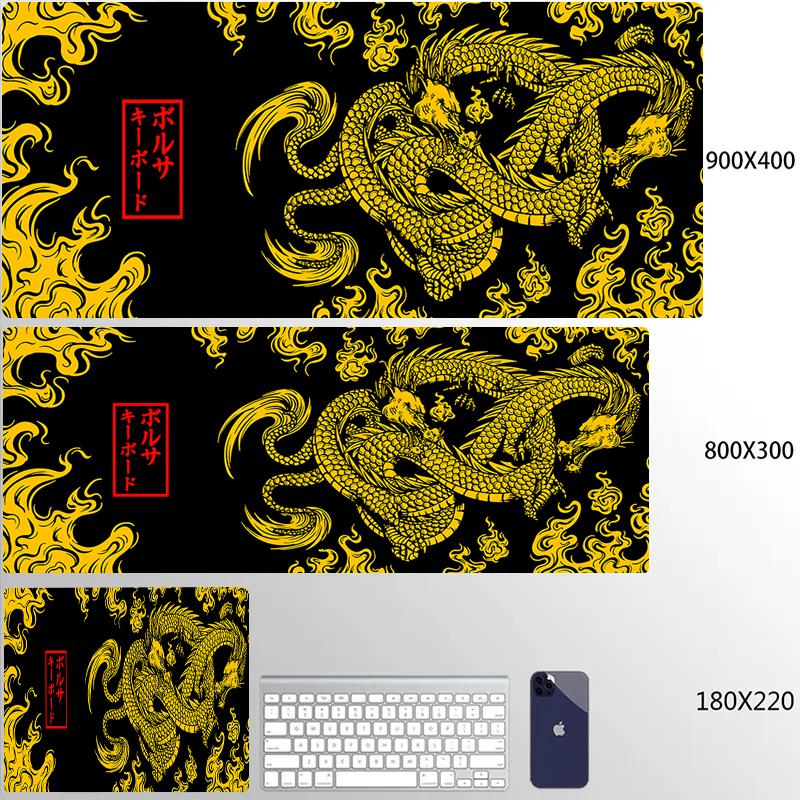 Red Dragon Mousepad Gamer Mouse Pad Light Gaming Room Accessories Desk Mat Japan Art Nonslip Keyboard Mats Company Xxl Mausepad