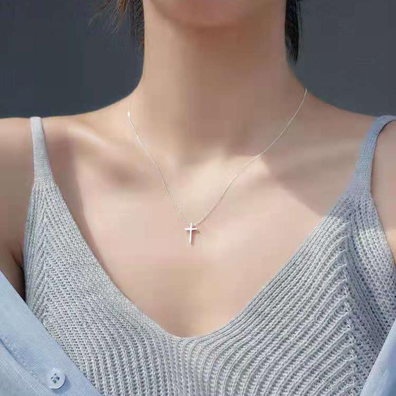 

New Popular 925 Sterling Silver Cross 5A Zircon Necklace Personalized Geometric Pendant Choker Birthday Gift Women Fine Jewelry