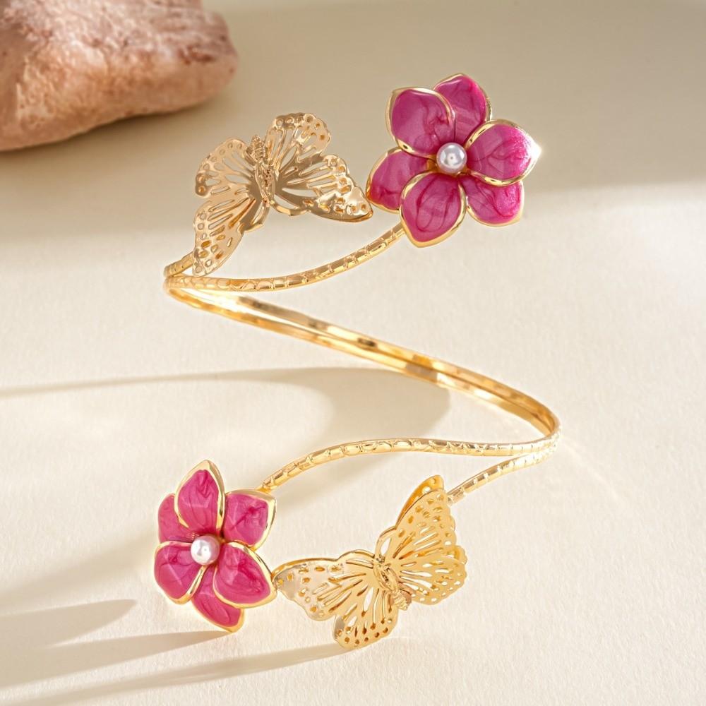 Iron Flower Butterfly Arm Cuff Twist Line Wide Open Arm Cuff Fashion Bohemian Bracelet Women