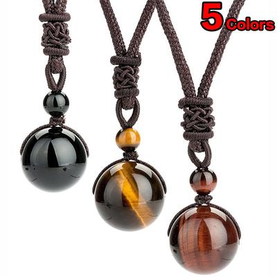 Collar curativo ajustable con colgante de cuentas de bendición de la suerte, obsidiana, piedra de ojo de tigre Natural, 5 colores
