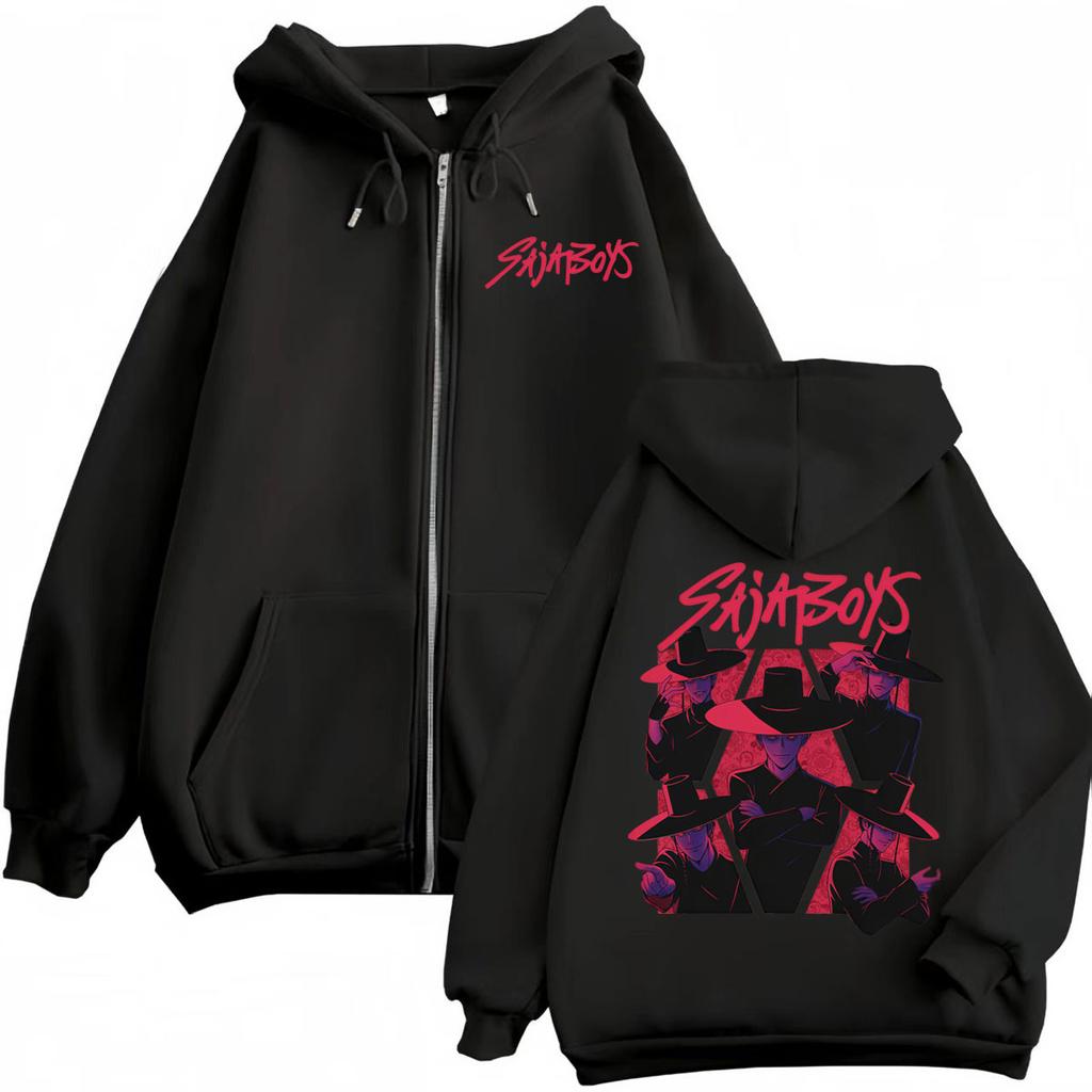 KPop Dämonenjäger Grafik Reißverschluss-Hoodie Harajuku Cartoon Langarm Zip Up Sweatshirt Herren Damen Lässige Mode Lockere Pullover