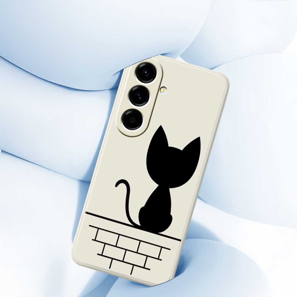 For Samsung Galaxy A56 5G Case Black Cat on the Wall Pattern Printing Straight Edge TPU Phone Back Cover