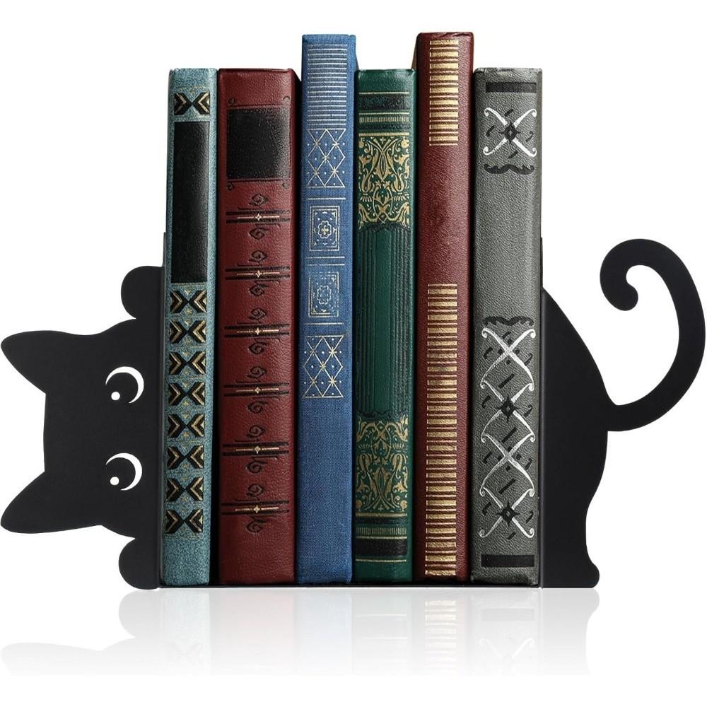 Black Metal Cat Bookend Durable Iron Book Holder Special Metal Bookend  Children's Room