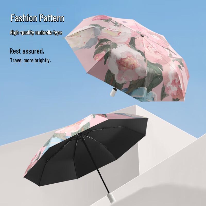 Pink Peony Automatic UV Protection Sun & Rain Umbrella