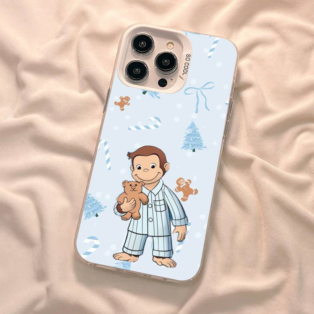 Curious G-George Monkey Phone Case For iPhone 17 Air 16 15 14 11 12 13 Pro Max Plus X XR XS Colored Silver Hard Cover