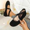 French Retro Red Suede Ballet Flats Women Spring Cross Strap Flat Heel Red Velvet Mary Jane Shoes Women's Loafers