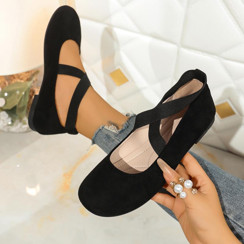 French Retro Red Suede Ballet Flats Women Spring Cross Strap Flat Heel Red Velvet Mary Jane Shoes Women's Loafers