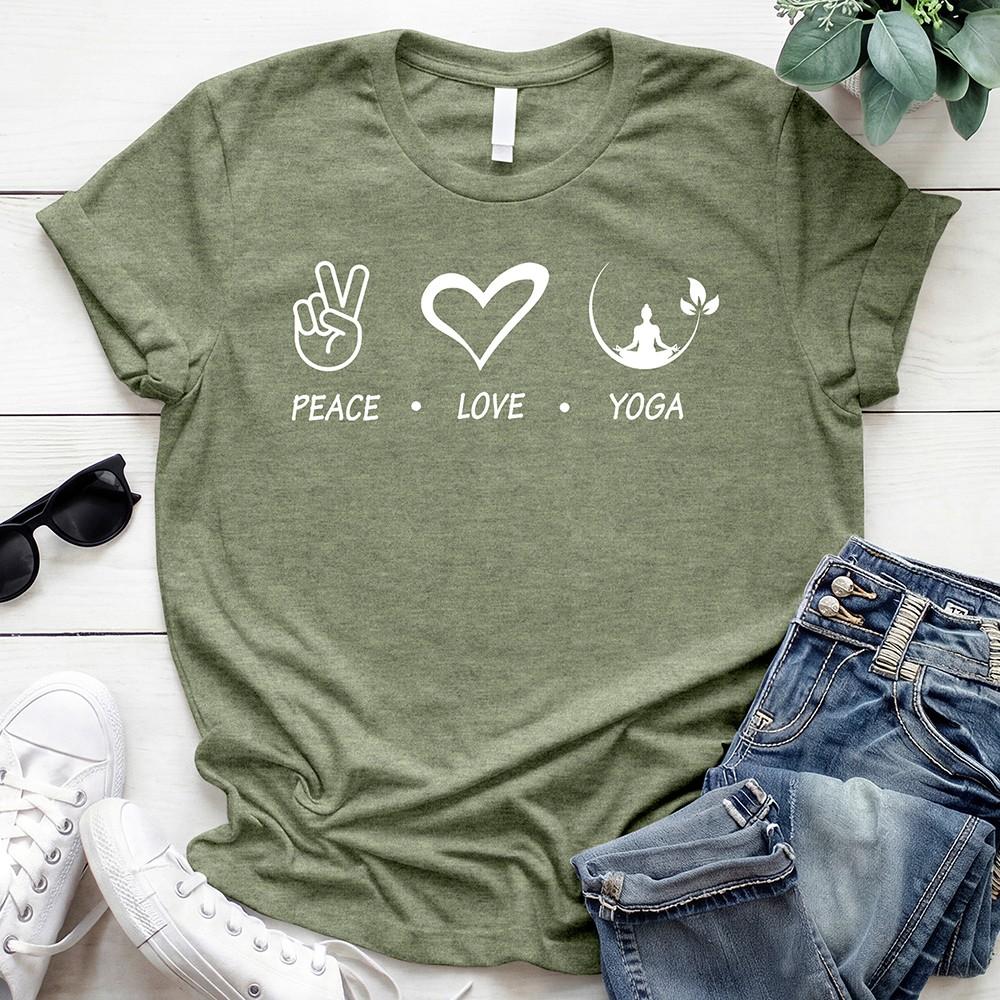 Peace Love Yoga Shirt Unisex Graphic Tee Meditation Gift S-3XL