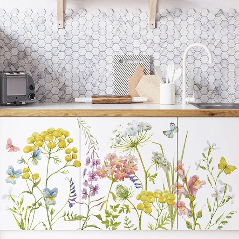 New Nordic  Flowers Wall Stickers for Living Room Bedroom Wall Decor Room Decoration Wall Decals Home Decor