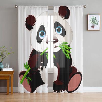 Niedliche Panda-Bambus-Vorhänge für Wohnzimmer, Kind, Schlafzimmer, Dekor, Tüll-Vorhänge, Küche, Fenster, transparenter Chiffon-Vorhang