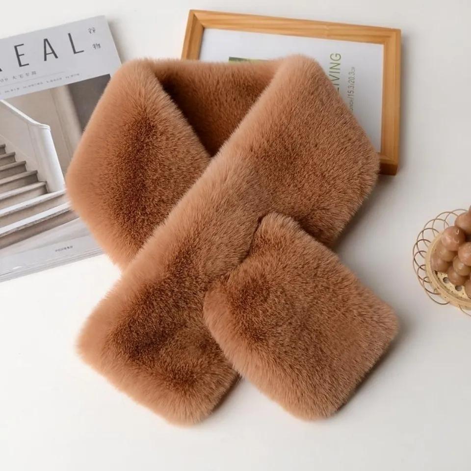 Women Fashion Winter Faux Fur Scarf Pure Color Outerwear Scarf Warm