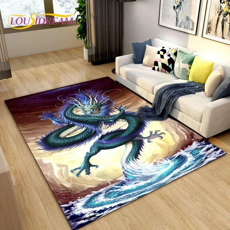 Koberec 3D Mysterious Dragon Area,Koberec do obývacího pokoje Ložnice Pohovka Dekorace rohožky,Děti si hrají hru Protiskluzová podložka na podlahu