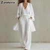 Spring Women's New Style Loose Strap Wide Leg Pants Cardigan Set