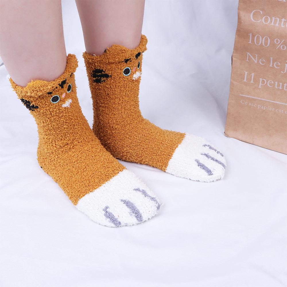 Women Fashion Plush Winter Soft Cat Paw Sleeping Socks Floor Socks Coral velvet socks