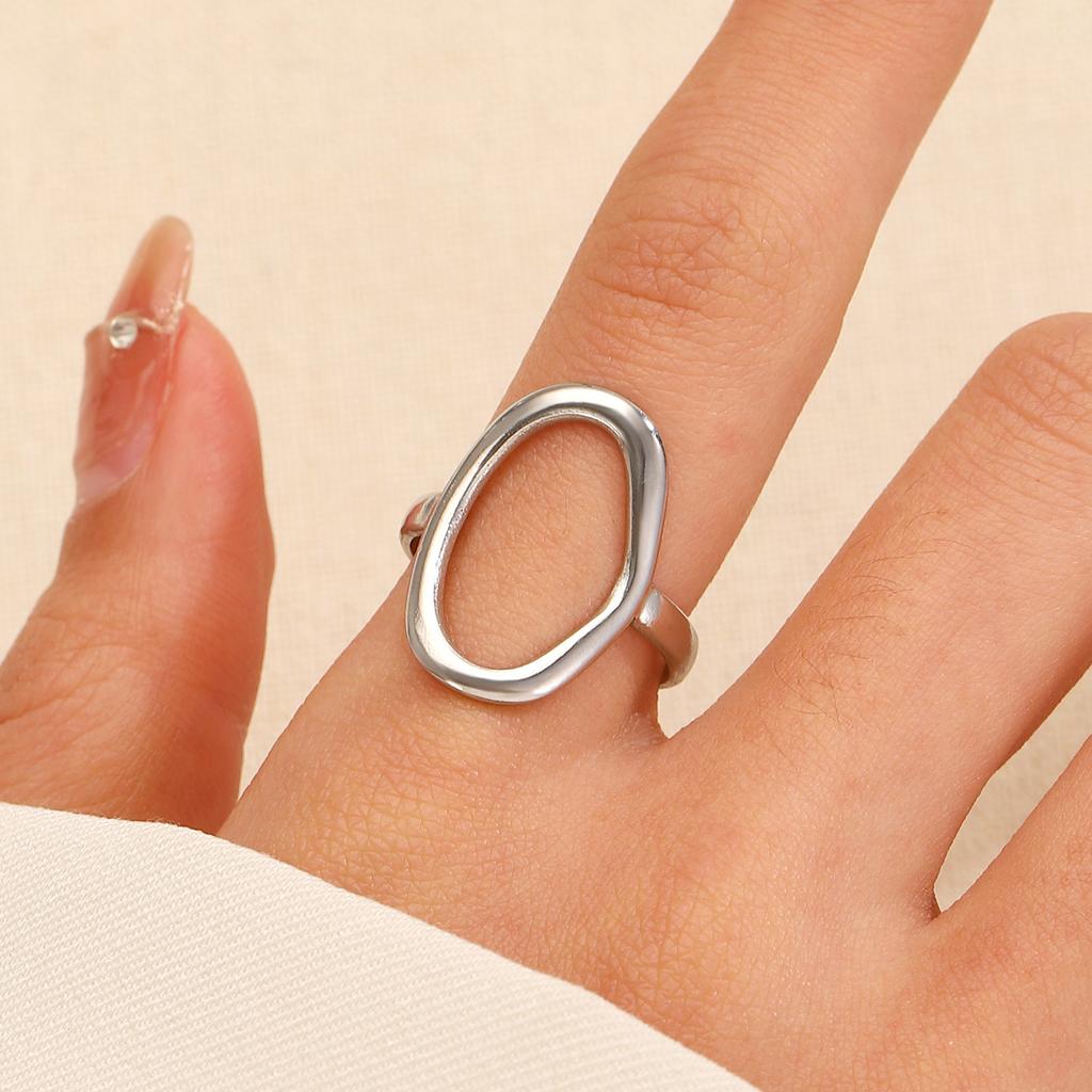 Simple Personality Hollowed-Out Geometry Stainless Steel Ring Oval Baroque Open Ring  For Women Finger Jewellery Accessory Gifts