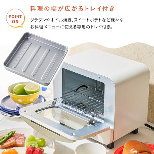 Toffy Mini Toaster Oven K-HTS1, 1-Slice Bread Capacity, Vivid Colors, Wide Variety of Colors, Panna White