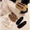 Fashion 2025 New Elegant Buckle Strap Fur Mary Jane Shoes Woman Cosy Soft Fluffy Ballet Flat Ladies Plush Internal Increase Dress Shoes