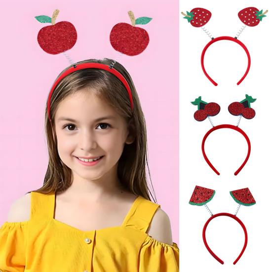 4Pcs Fruit Decor Headbands Cartoon Watermelon Cherry Strawberry Headpiece Spring Design Hair Hoop Headdress