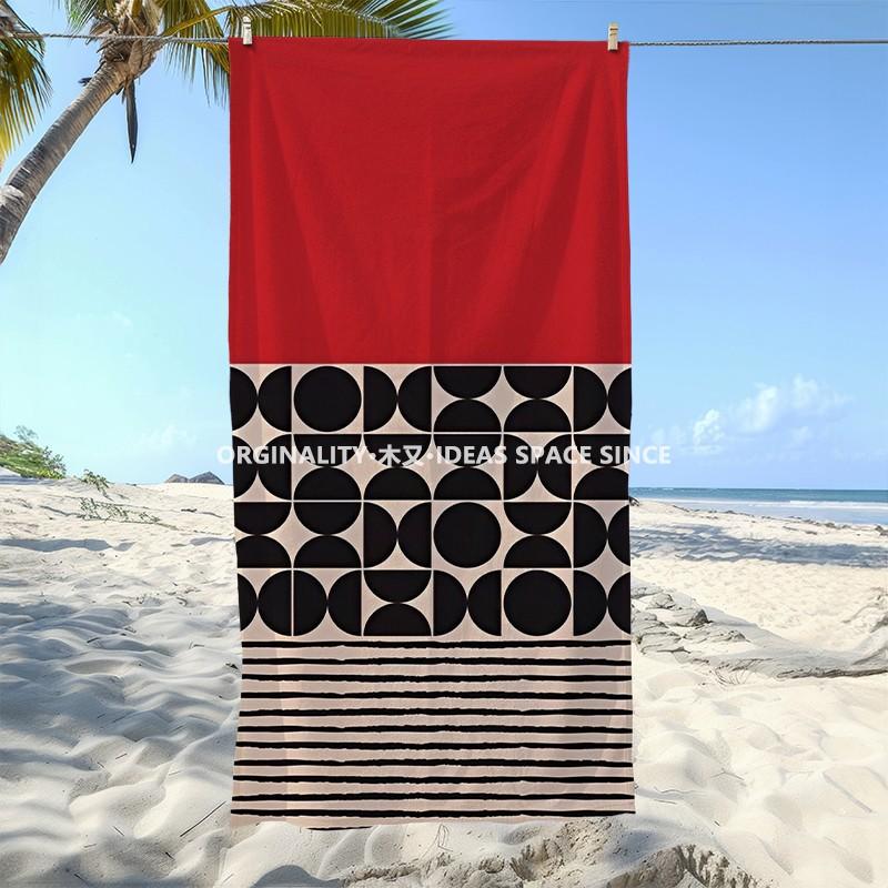 Geometric Retro Striped Patchwork Beach Towel Patterned Sunscreen And Windproof Suitable For Swimming Pool Camping Travel