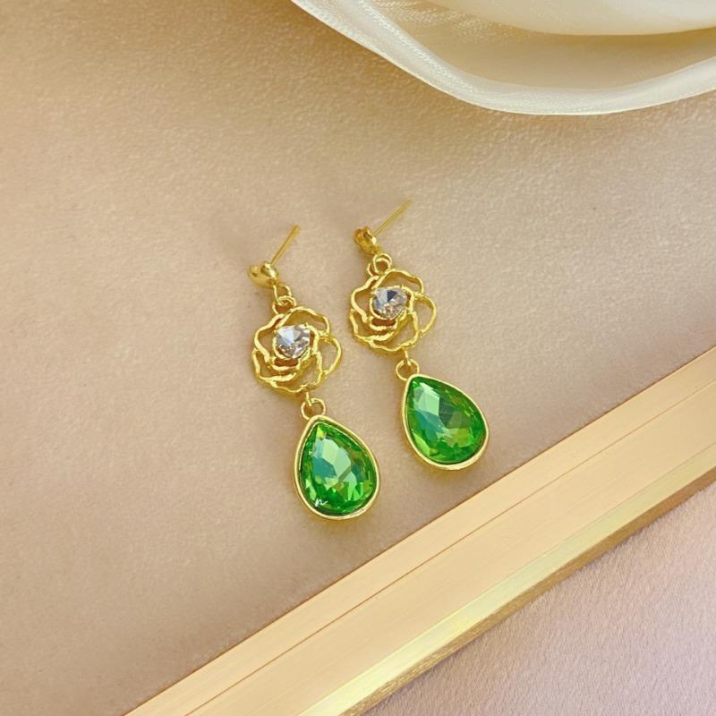 

Оригинальный дизайн зеленые кристальные капли цветок модные серьги джокер женские