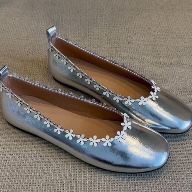 

2025 NEW High Quality Stylish Wear-resistant Women Flats Loafers Shoes Flower Shallow Casual Shoes Woman Flat Shoes 40 серебряный