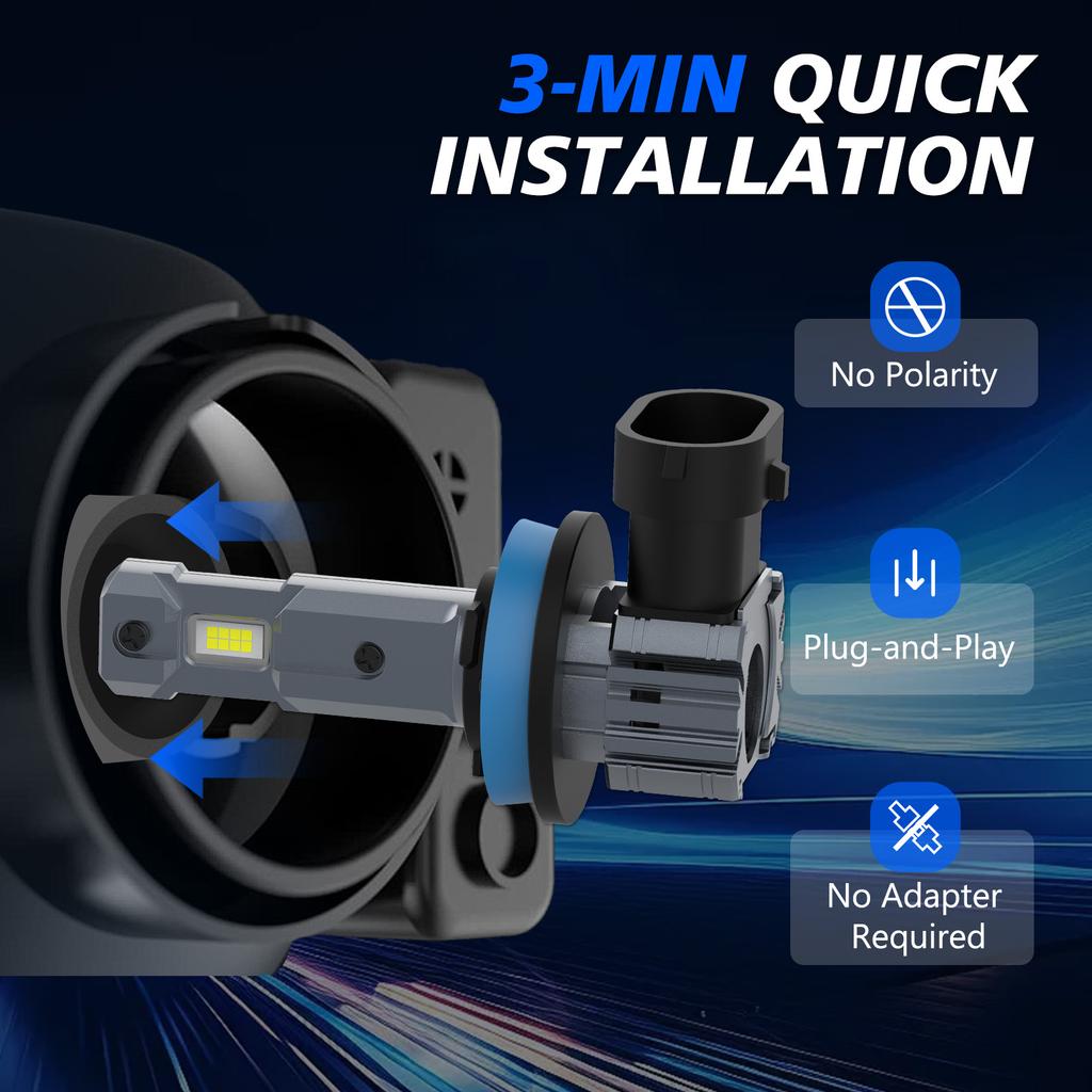 2pcs H11 LED Headlight Bulbs 500% Brighter Wireless Headlight Bulbs, 20000LM Mini Headlight Bulbs Fanless Car Bulb Kit High Low Beam