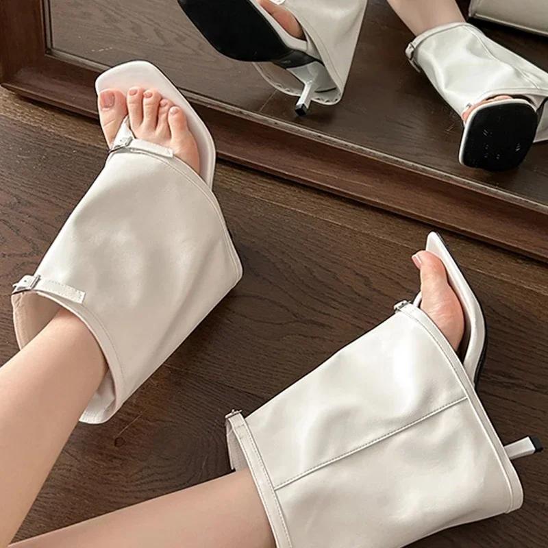 Fashion High Heels Sandals Women Ankle Cool Boots Sandals Clip Toe Shoes Trend 2025 Summer New Woman Pumps Dress Slides Mujer Sandalias