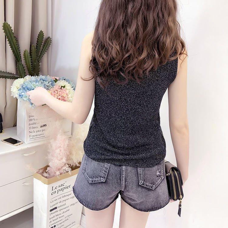 Summer Women's Ice Silk Diamond Camisole Women's Loose Short Sleeveless V-neck Bottoming Shirt Tank Top