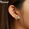 Bamoer 1PC 925 Sterling Silver Double Hole Chain Earrings for Women Fine Jewelry Green Square Piercing Ear Stud Wedding