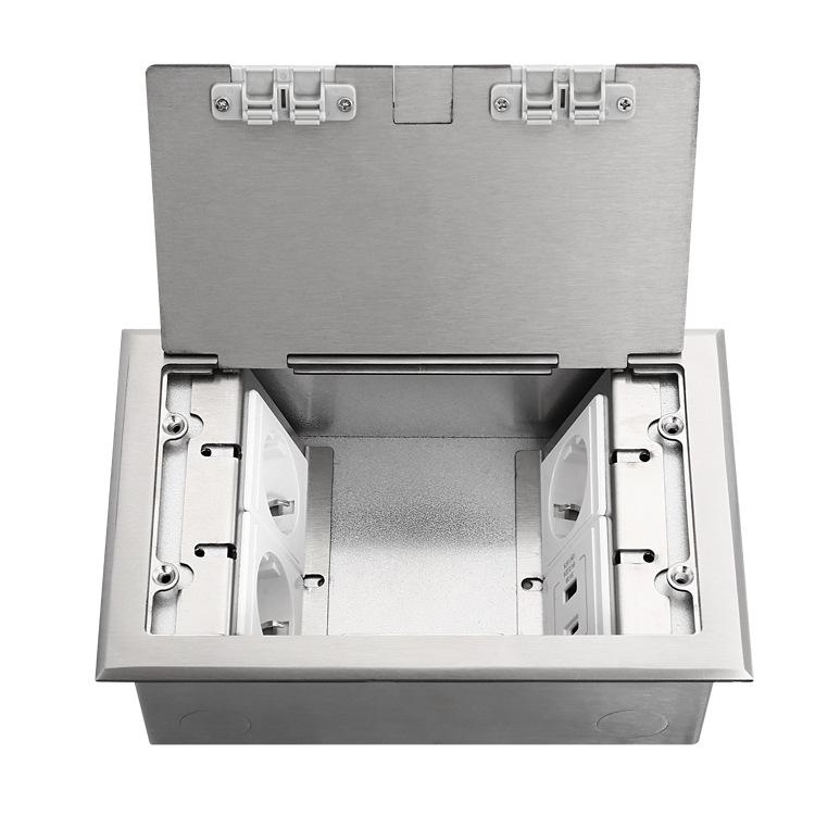 Stainless Steel Flip-Top European Power Socket with USB Fast Charging, Waterproof Floor Box