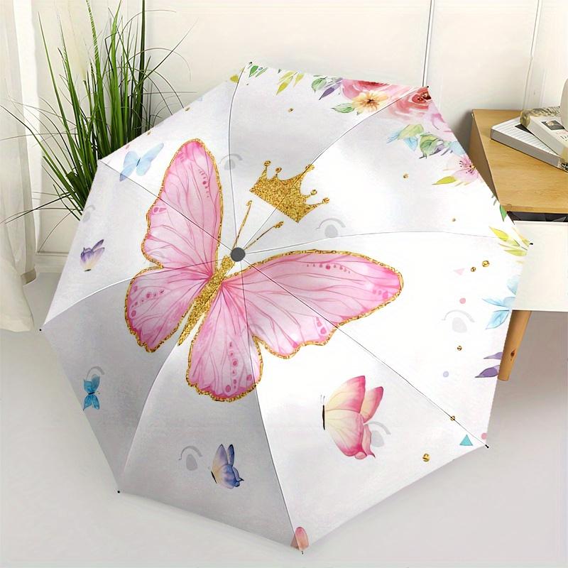 

Butterfly Princess Automatic Folding Umbrella 8 Ribs, Durable Iron Frame, Bright Color Pattern Compact Travel Umbrella, Suitable for Outdoo