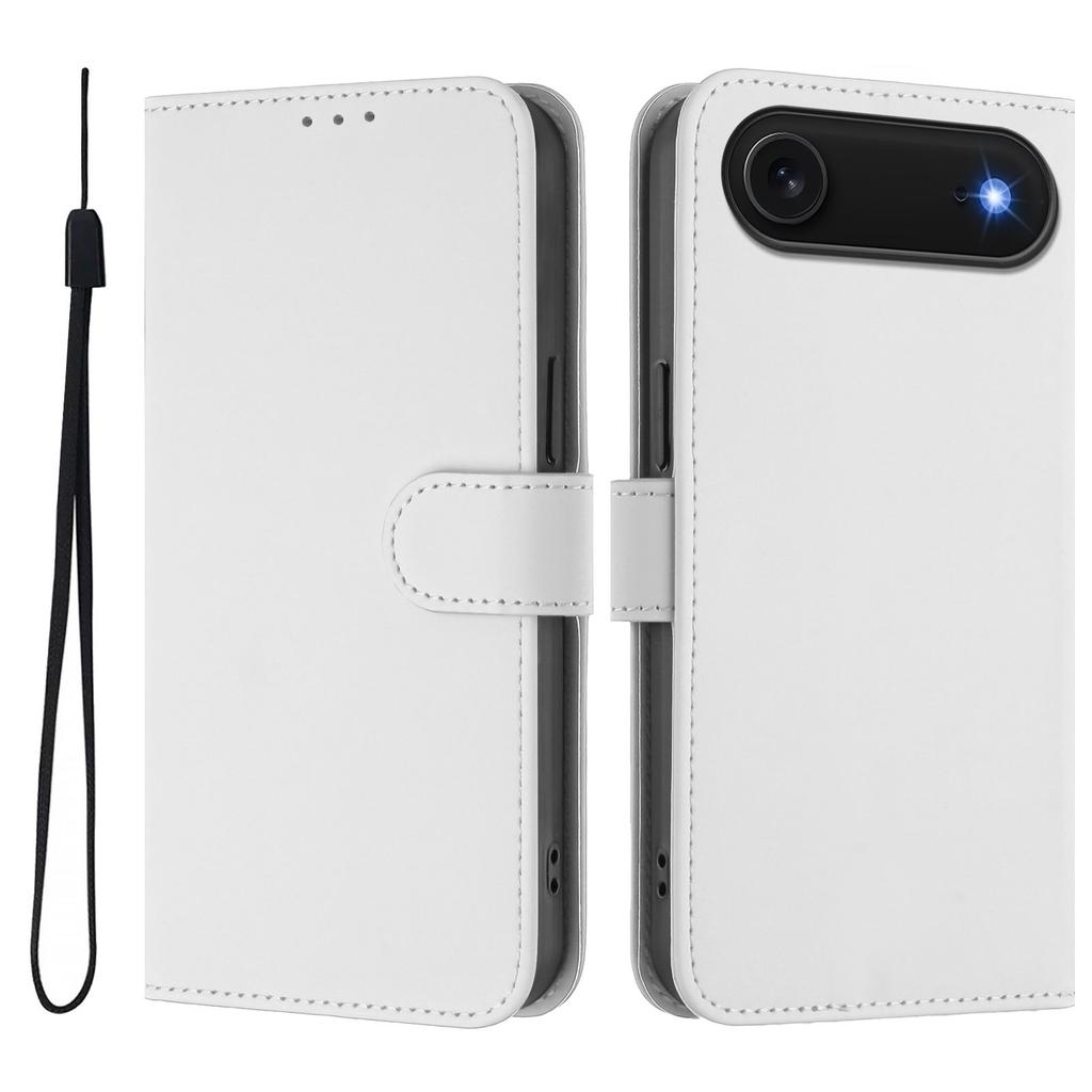 For iPhone 17 Air Case Solid Color Wallet Leather Phone Cover with Strap