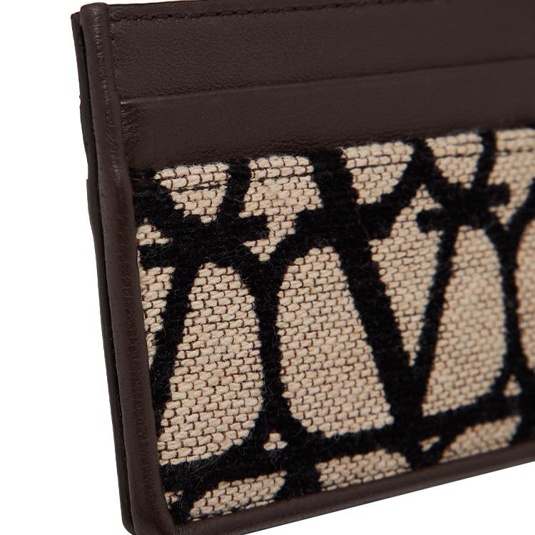 Valentino V Logo Leather Detail Card Holder Men Accessories Beige Black YP0T83WAW6ZN