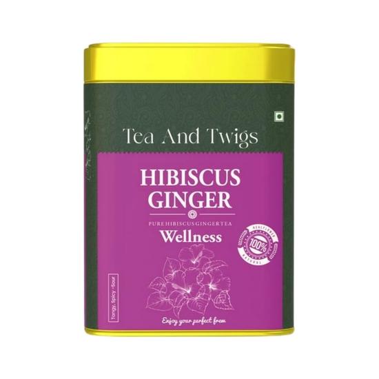 Tea And Twigs - Hibiscus Ginger Tea - 15 Tea Bags (30 Grams) | Herbal Teas | Natural Hibiscus Flower and Ginger | Caffeine Free | Wellness Tea