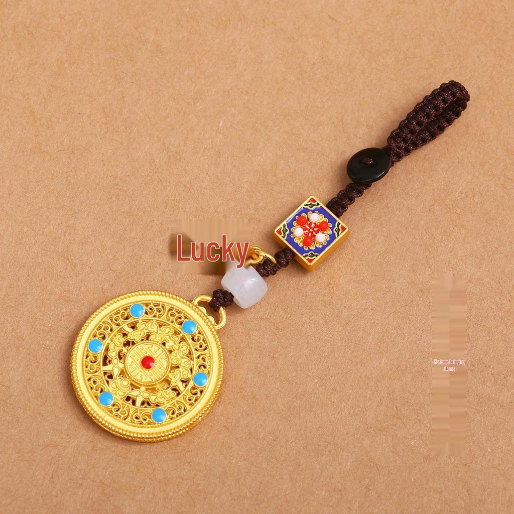 Fünf Segnungen Chinesischer Schlüsselanhänger Anhänger: Retro-Charm aus Goldlegierung mit Fu-Zeichen