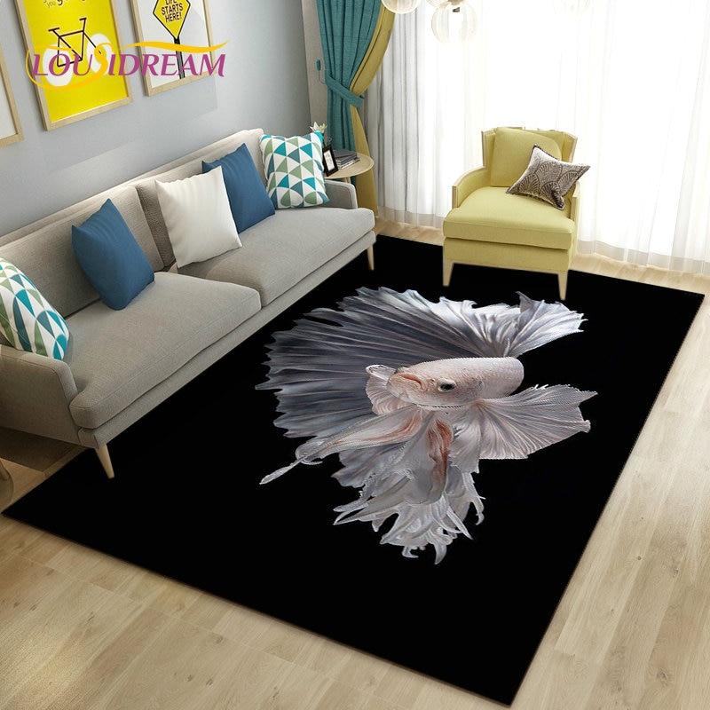 3D Fish Golden Arowana Betta Fish Area Rug,Carpet Rug for Living Room Bedroom Sofa Doormat Decor,Kid Play Non-slip Floor Mat