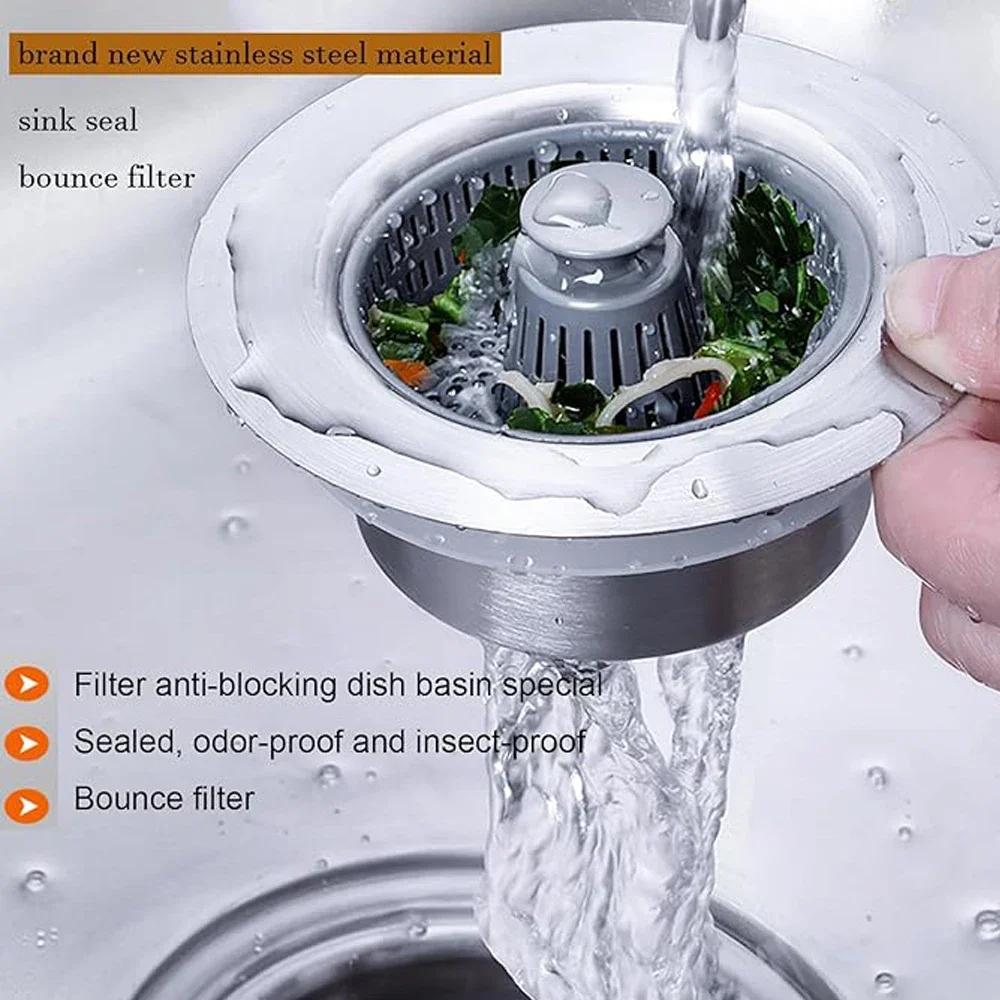 2/4Pcs 3-in-1 Kitchen Sink Sewer Strainer,Basin Sink Stopper Drain Basket Pop Up Anti-clogging Kitchen Sink Accessories
