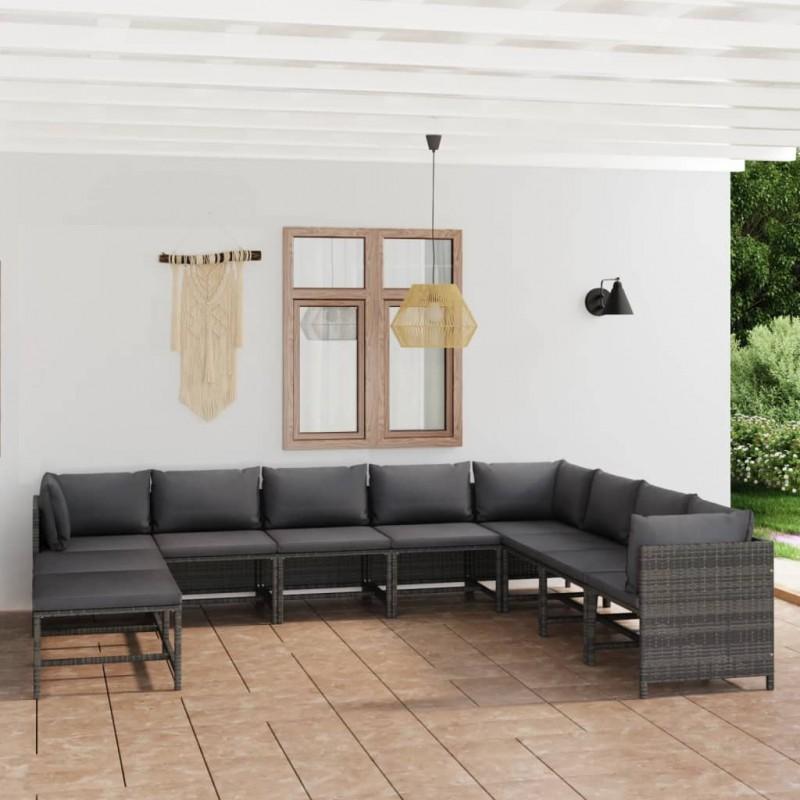 Día y Noche - Día y Noche Set de muebles de jardín 11 pzas y cojines ratán sintético gris