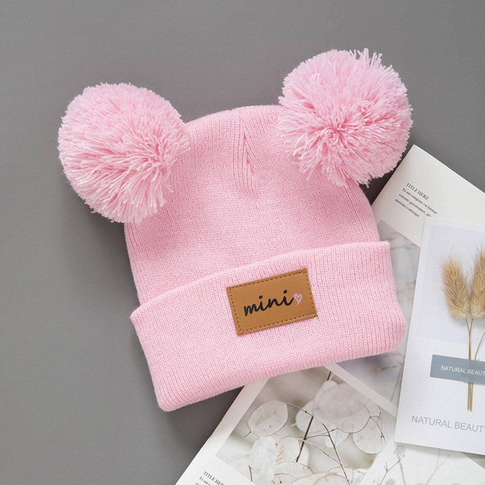Winddichte Baby-Mützen 0-3 Jahre Säuglingsmütze Doppelbommel Wintermützen Herbst Winter