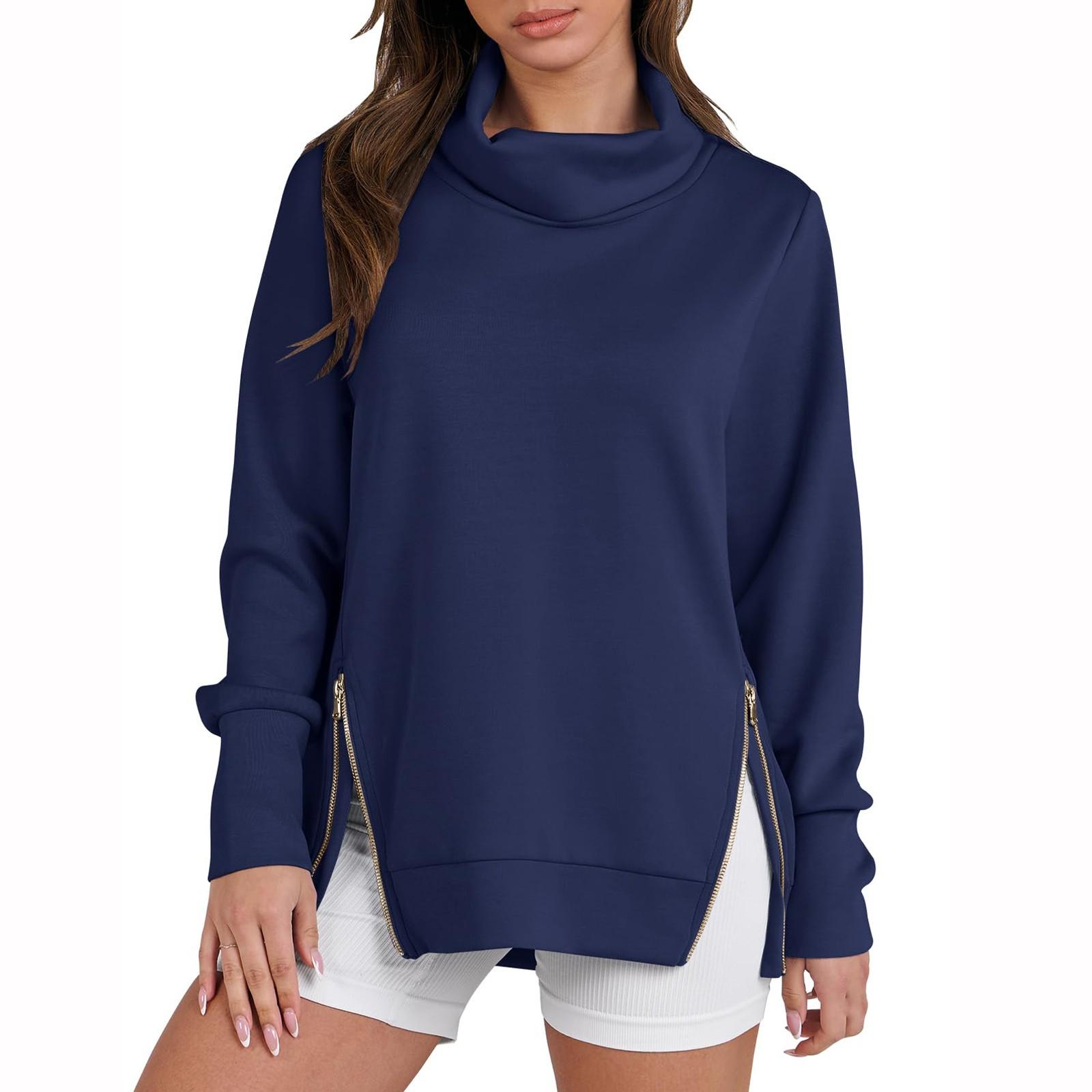 

Женские свободные толстовки с капюшоном, повседневные свитера с боковой молнией M синий