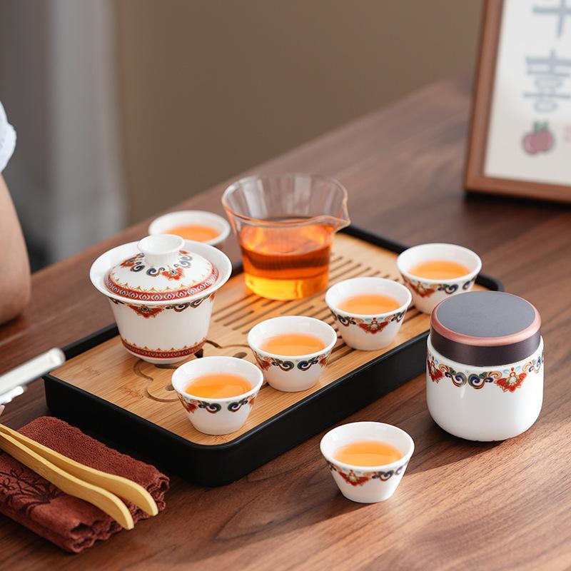 Mutton Fat Jade Porcelain Tea Set Home Light Luxury High-end Office Reception Tea Cup Gift Box Souvenir
