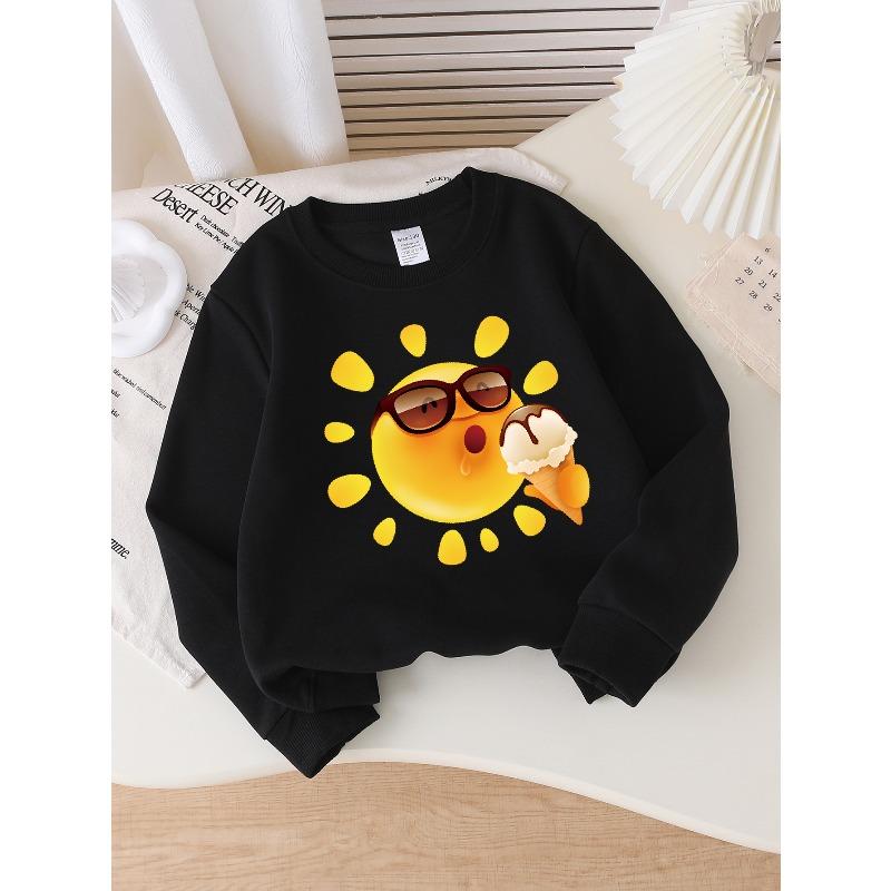 Kids Unisex Crewneck Sweatshirt, Luxury Rhinestone Satin Bow Print Soft Fleece Pullover For Kids Over 4 Years Old