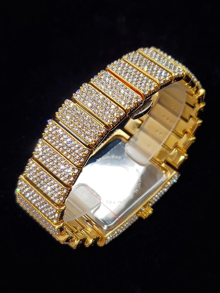 FQU3 Gold Men's Watches Rectangle Dial Luxury Diamond Fashion Big Wristwatches Luminous Point Iced Quartz Watch For Men Dropshipping