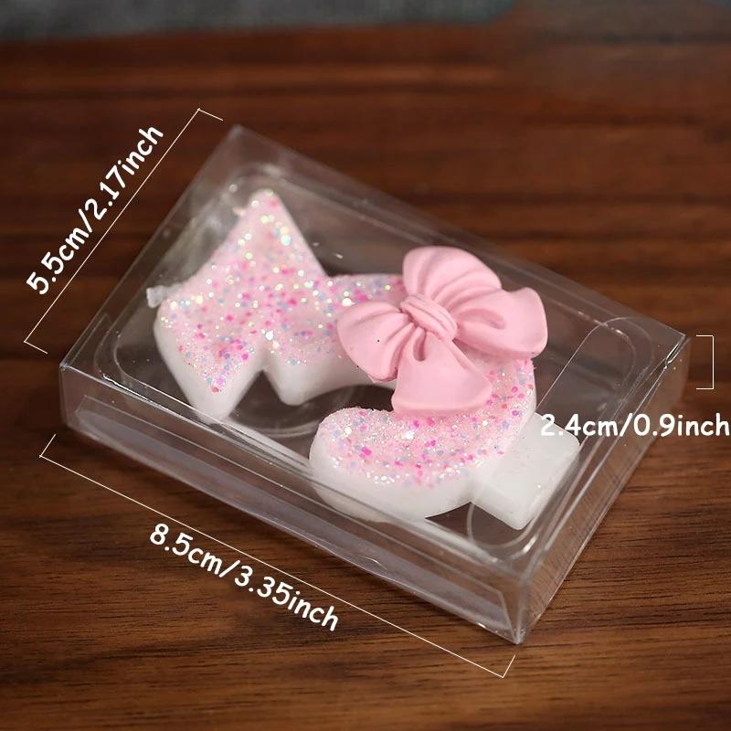 3D Number Cake Decorating Candles Cute Pink Bow Baby Girl Birthday Cake Topper Decoration Party Supplies 0-9 Digital Candle