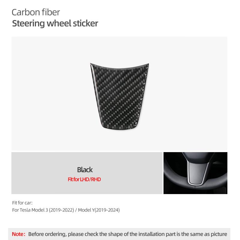 For Tesla Model 3 2019-2026 Model Y Carbon Fiber Steering Wheel Trim Patch Anti-Scratch Sticker Car Interior Tuning Accessories