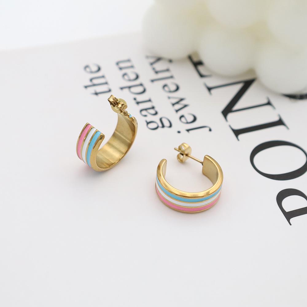 French Light Luxury Color Drip C-Shaped Earrings High-End Sense Fashion Simple Titanium Steel Ear Jewelry Women'S Niche Design