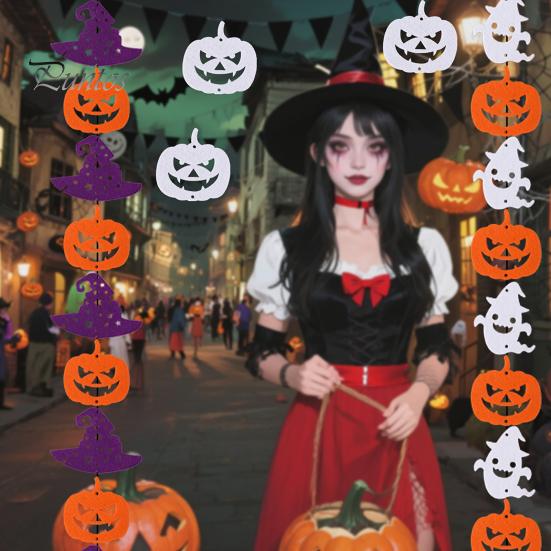 Soft Felt Garland Halloween Party Hanging Garland, Creepy Pumpkin Ghost Skull Witch Hat Streamer, Horror Banner Backdrop Decor for Trick or